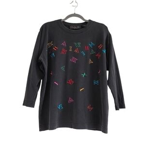 VTG Chaus Sport Black Embroidered Roman Numeral Long Sleeve Shirt